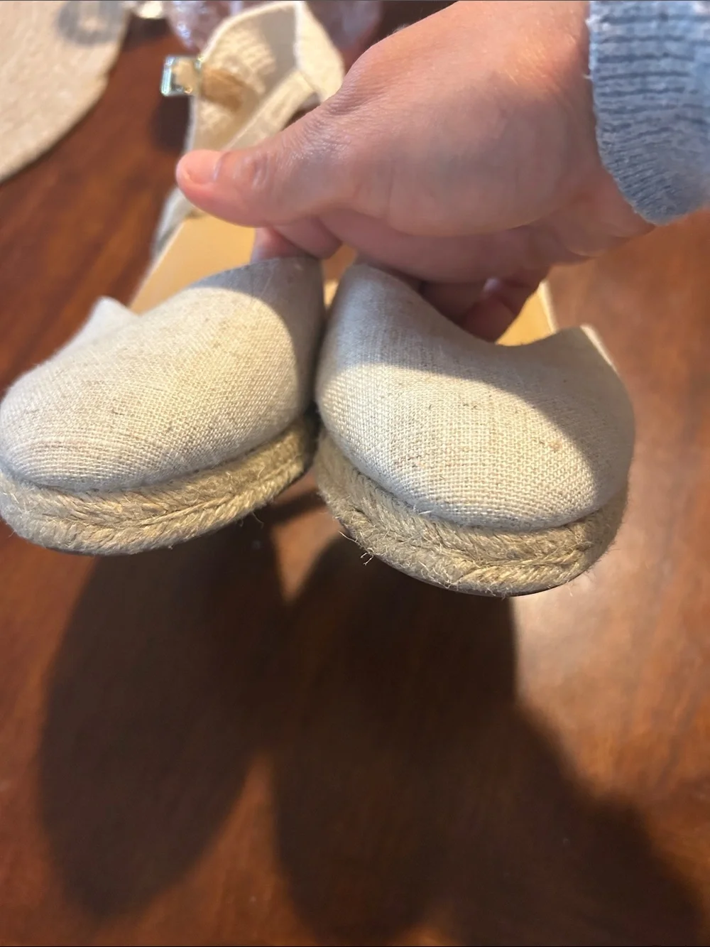 J.Crew Cream Linen Espadrille Wedge Sandals with Ankle Strap